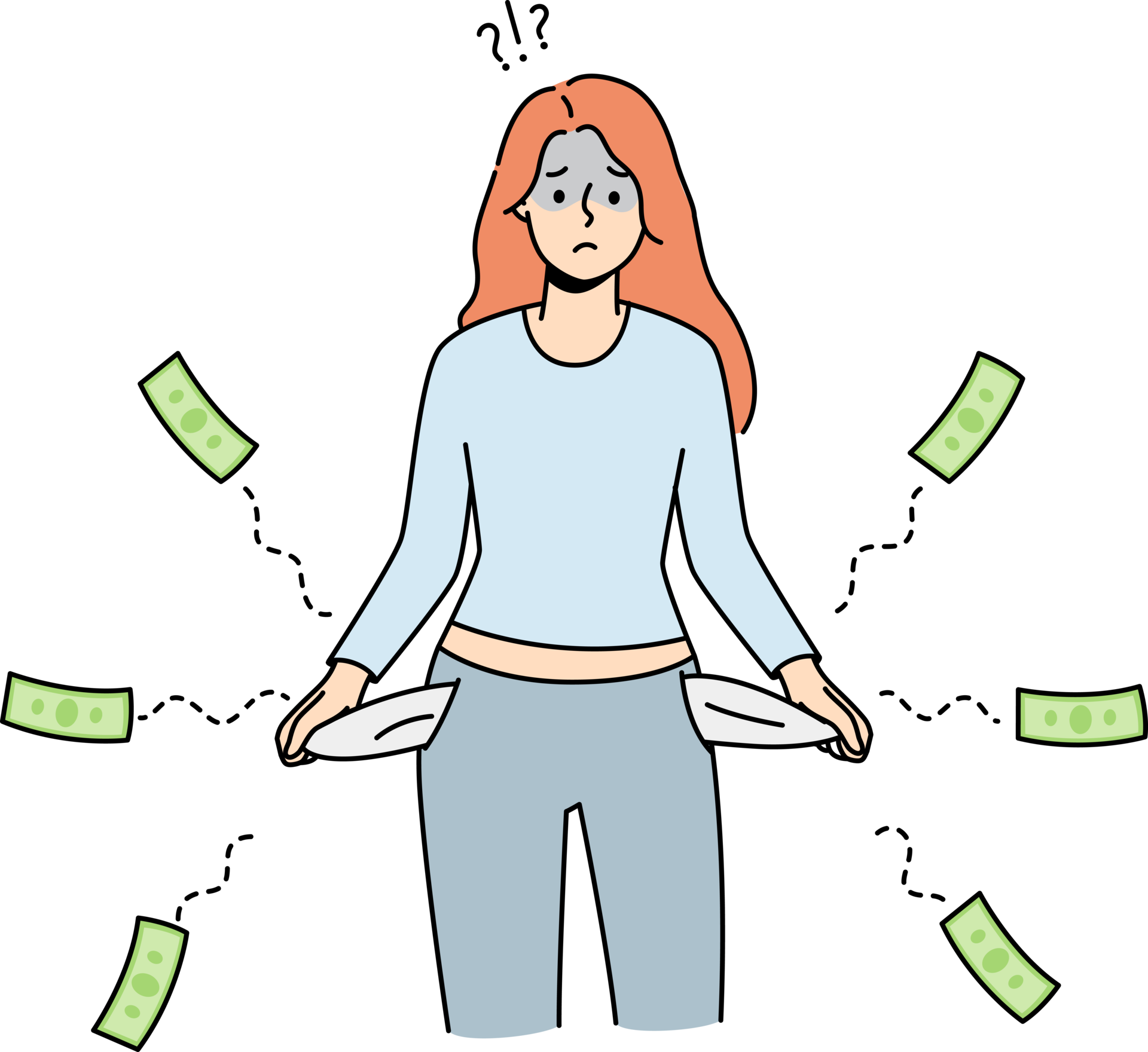 Unhappy woman with empty pockets 21468975 PNG
