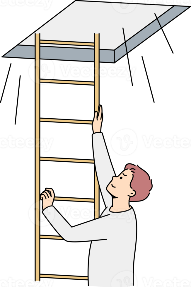 Man climbing up ladder to light png