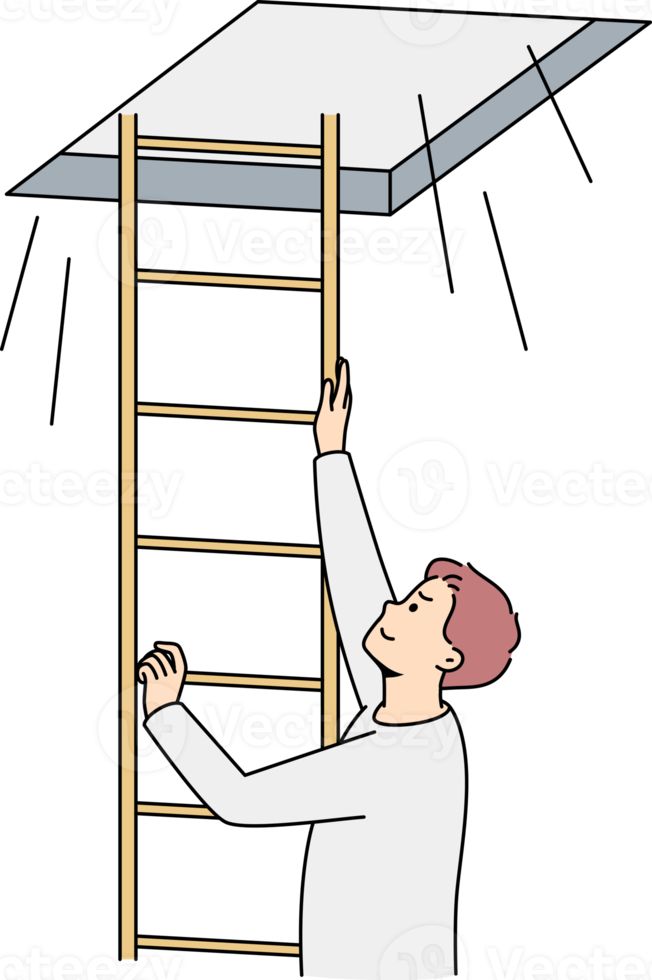 homem escalada acima escada para luz png