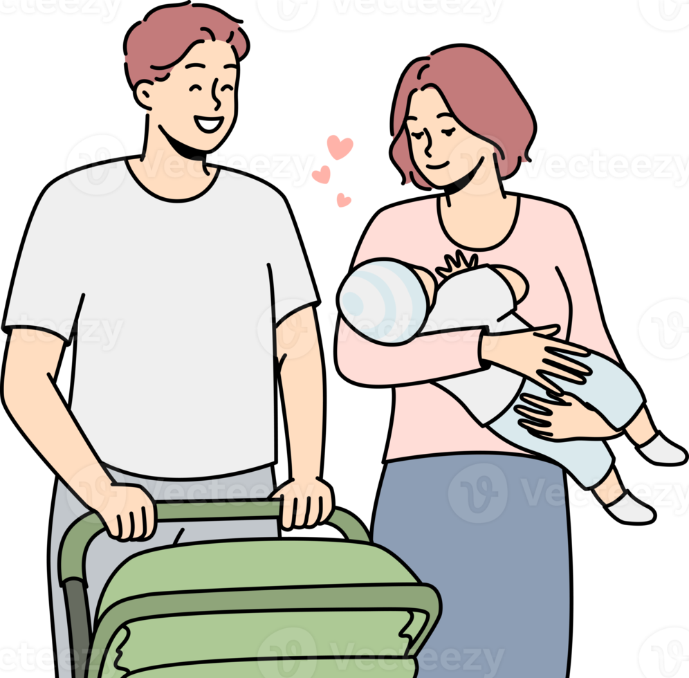 content Parents avec bébé en marchant à l'extérieur png