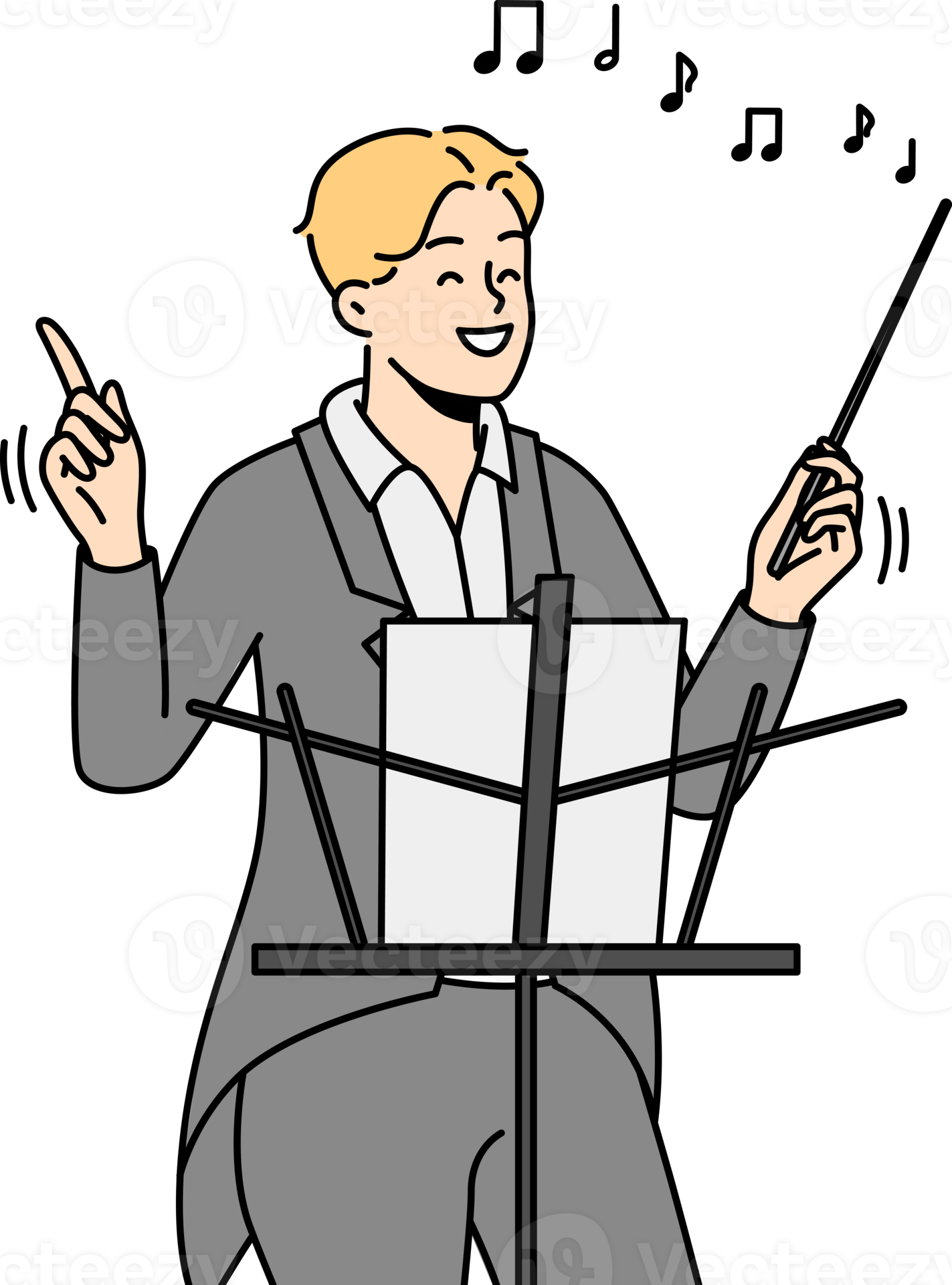 Smiling male conductor with baton on stage 21469011 PNG