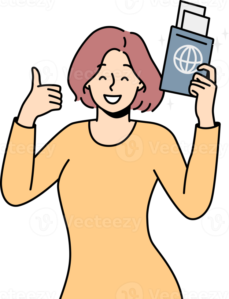 sonriente mujer con pasaporte en manos png