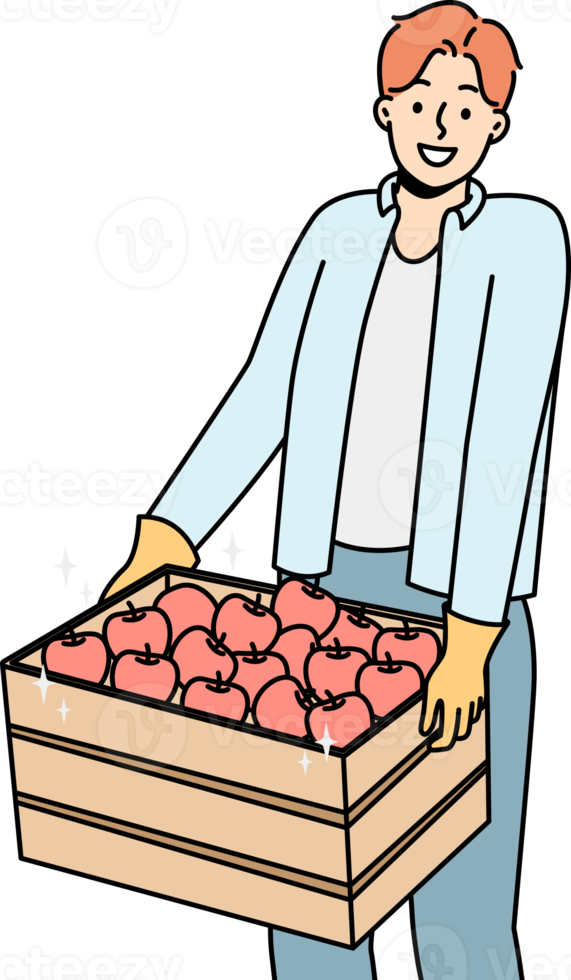 Smiling man with box of apples png