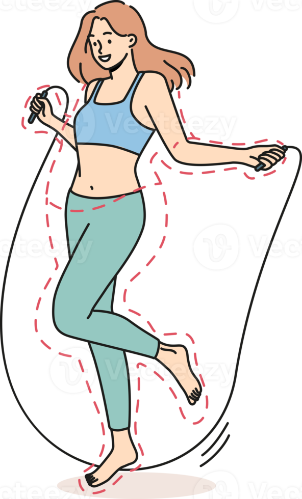 Smiling woman jump on rope lose weight png