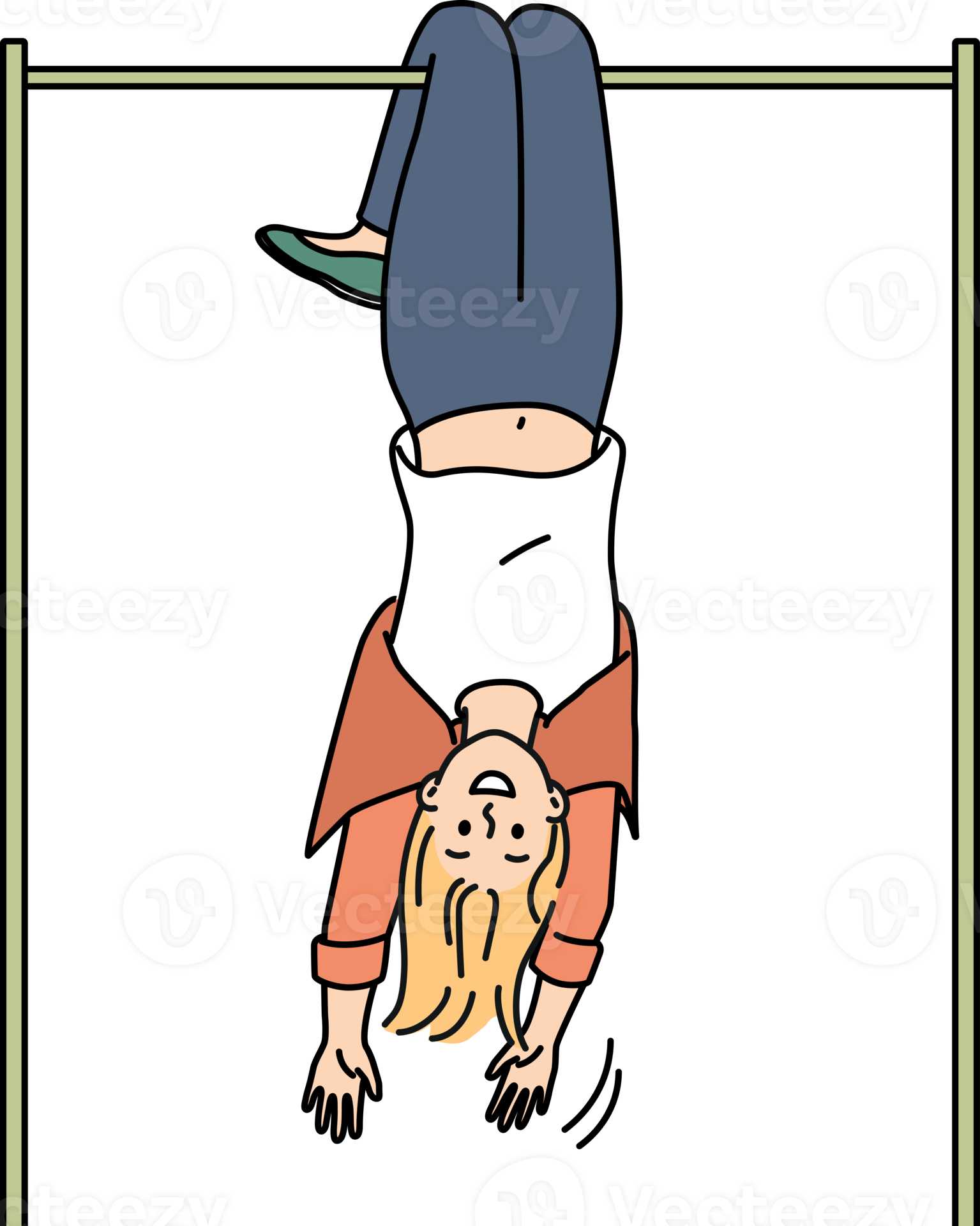 Overjoyed woman hanging upside down on bar 21469050 PNG