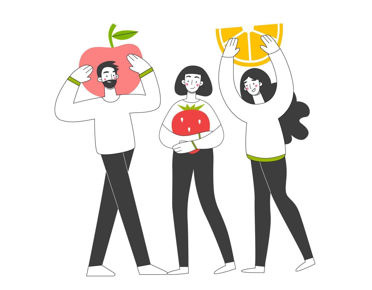 People each have large fruits. flat design style minimal vector illustration.