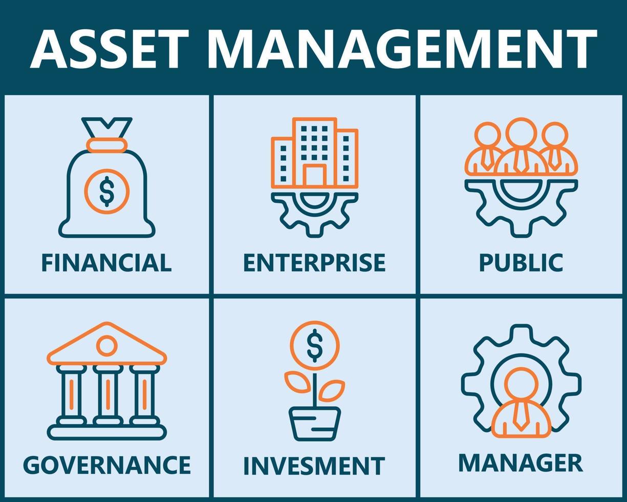 Asset Management icon vector illustration banner web icon for Asset, management, Financial, enterprise, public, governance, invesment, manager