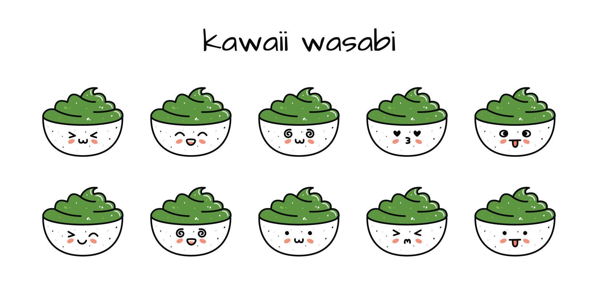 Set of kawaii wasabi bowl sushi mascots in cartoon style 21470484