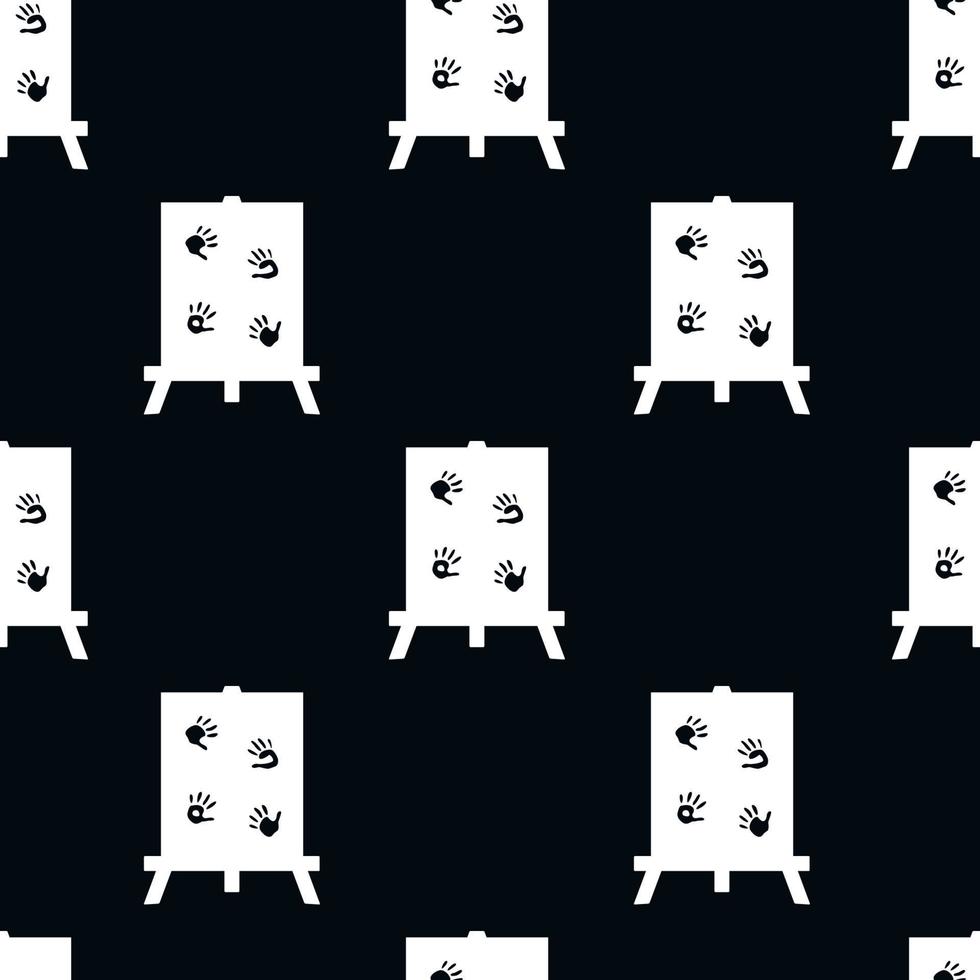 Vector flat hand drawn seamless pattern with hand print on easel with canvas