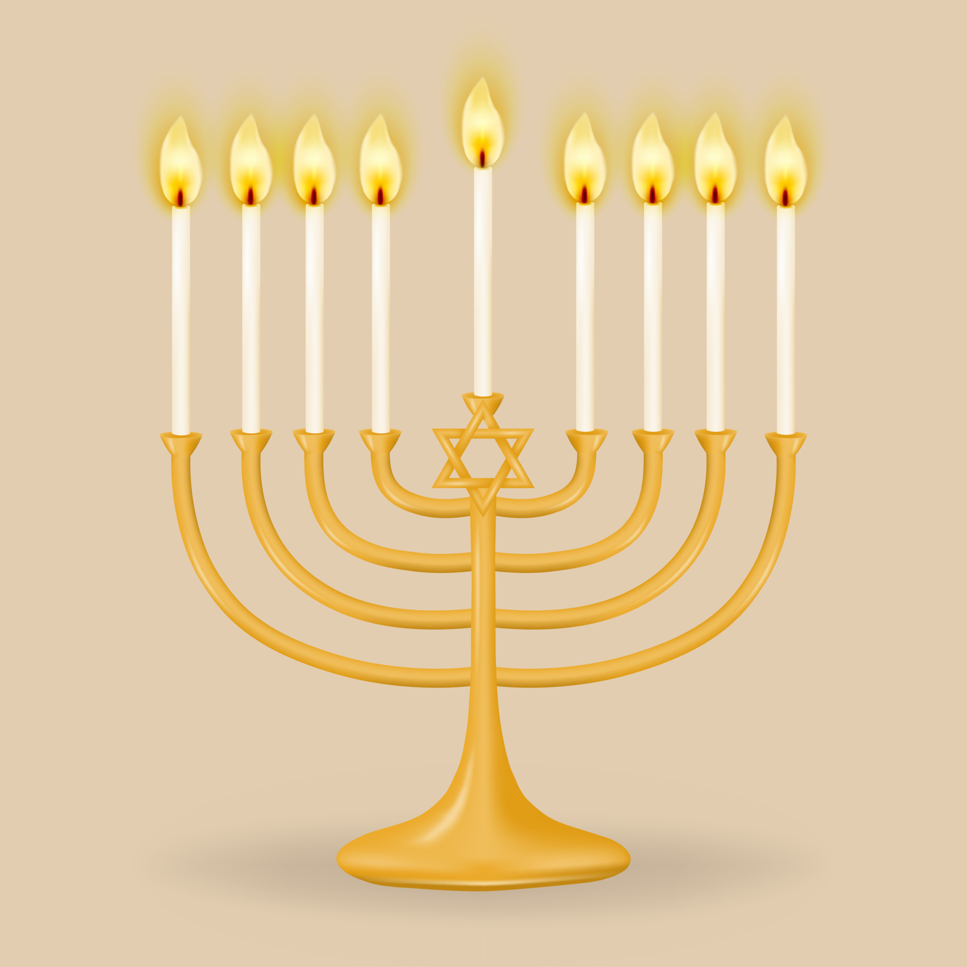 oro hanukkiah para nueve velas en un beige antecedentes. Janucá