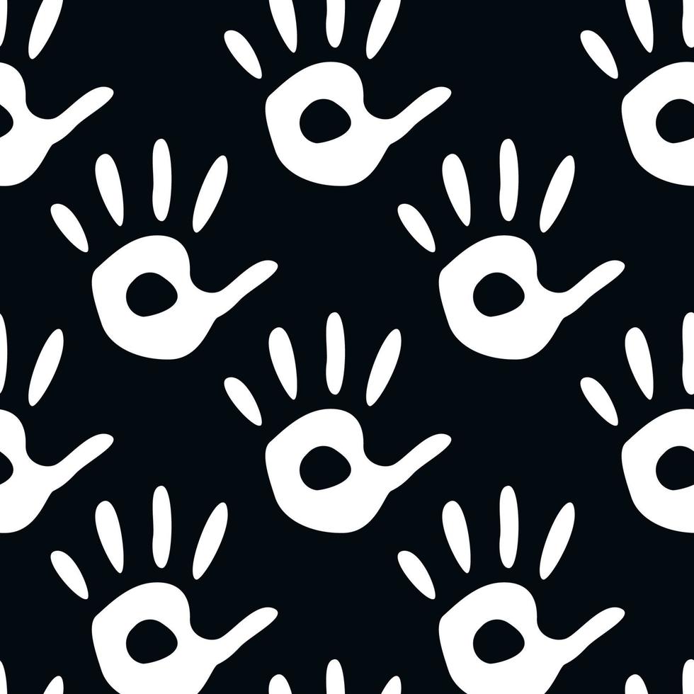 Vector flat hand drawn seamless pattern with hand print, palm stamp, fingers silhouette