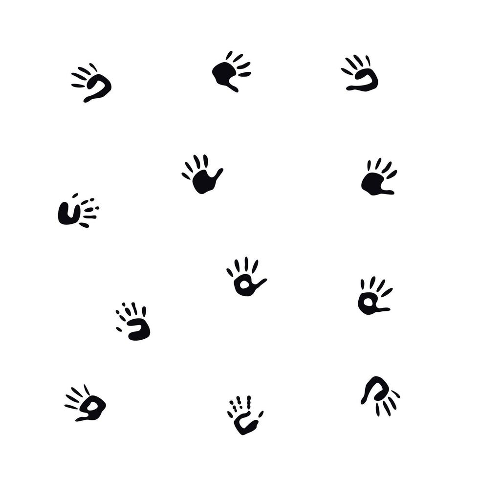 Flat vector painting tools in childish style. Hand drawn hand print, palm silhouette