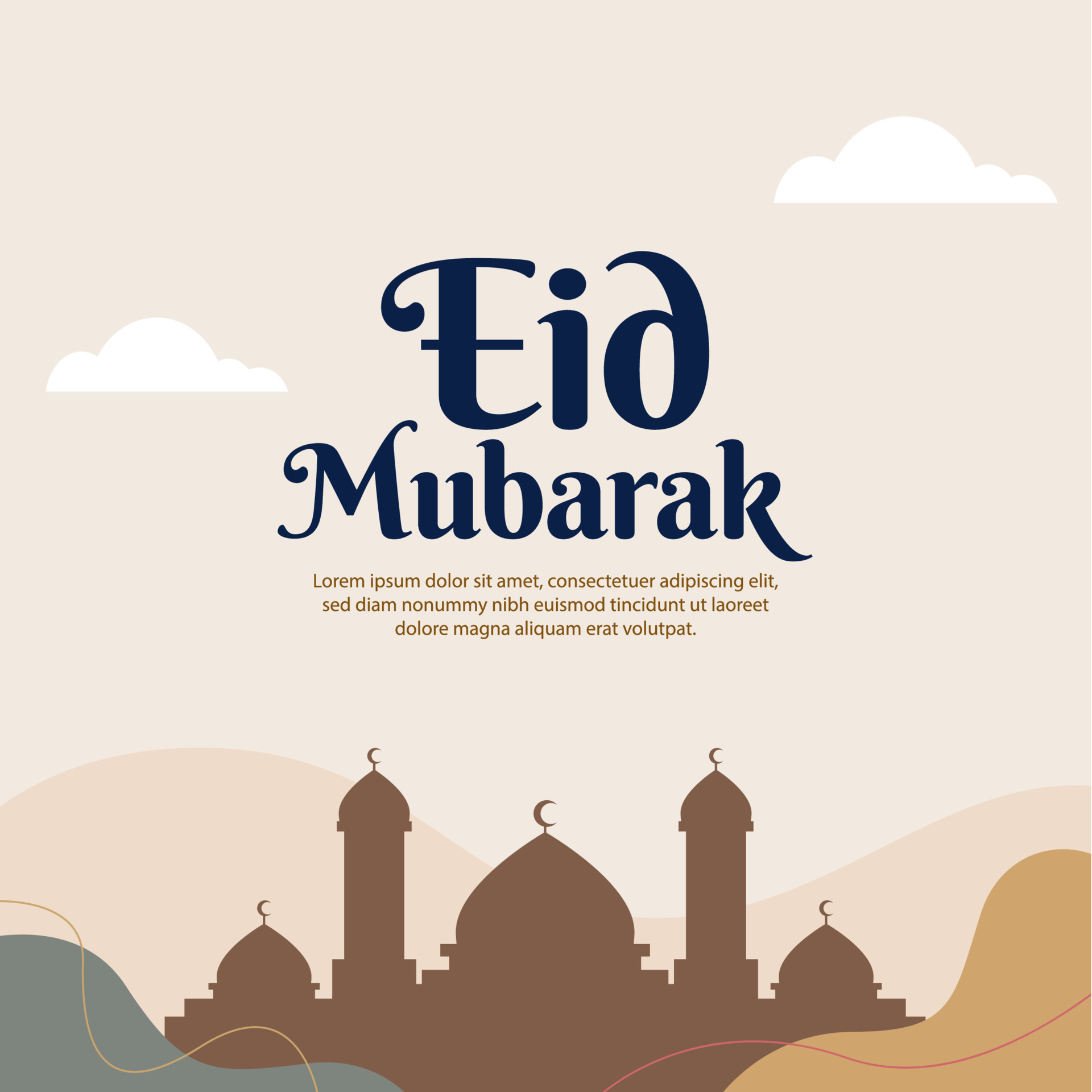 eid Mubarak con mezquita silueta. vector ilustración antecedentes. eid