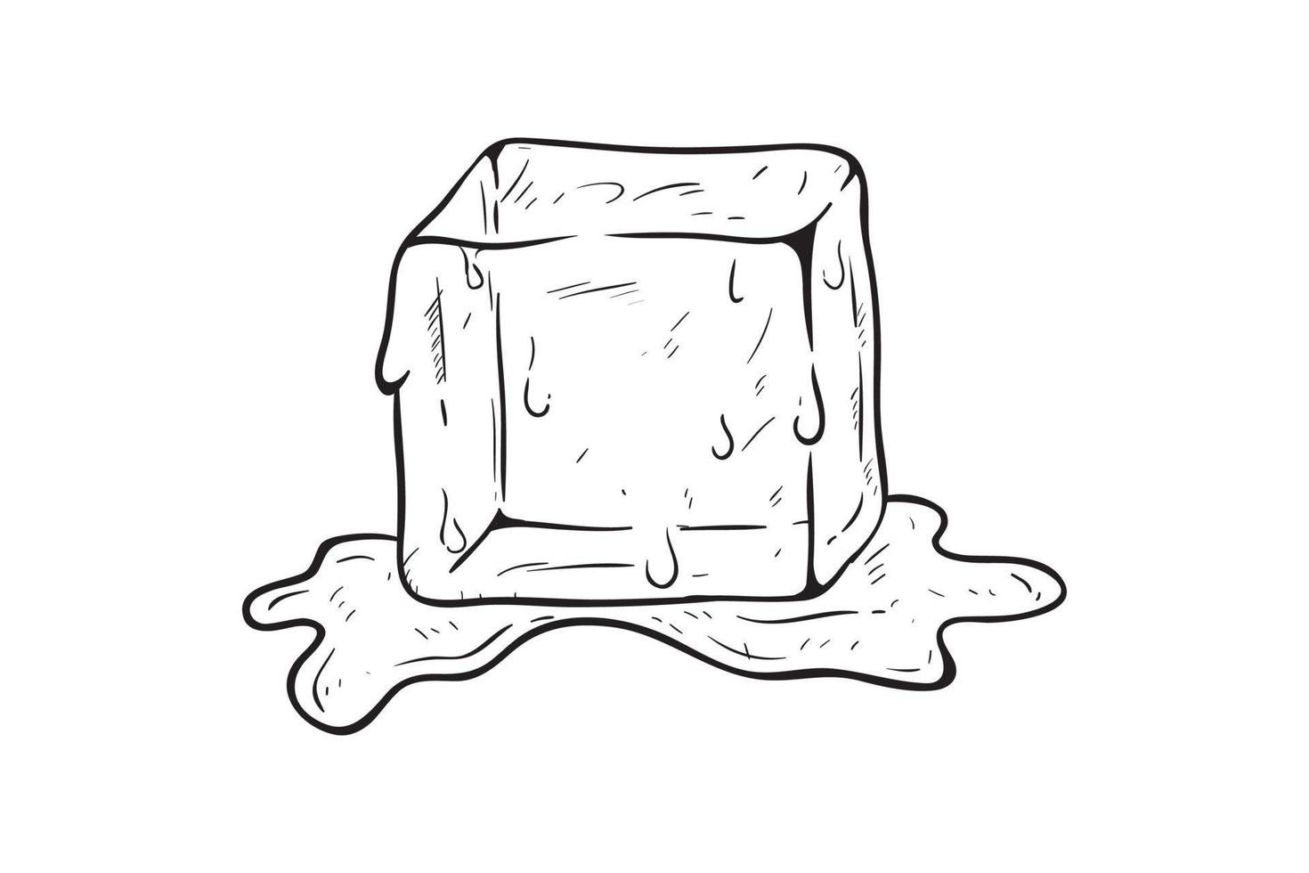 Derretido hielo cubitos con mano dibujo estilo vector