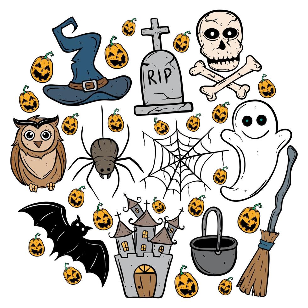 doodle halloween elements collection on white background vector