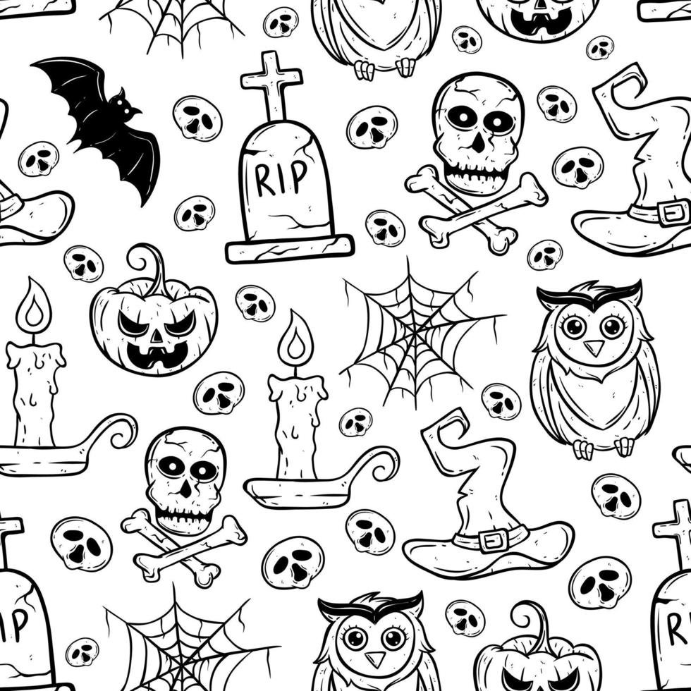 seamless pattern halloween elements with hand drawing style vector