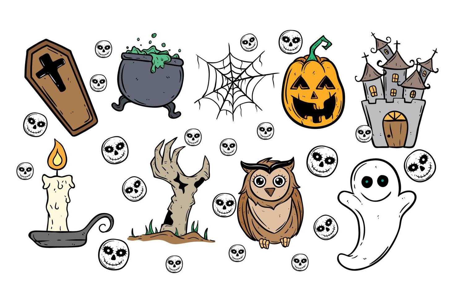 doodle halloween elements collection on white background vector