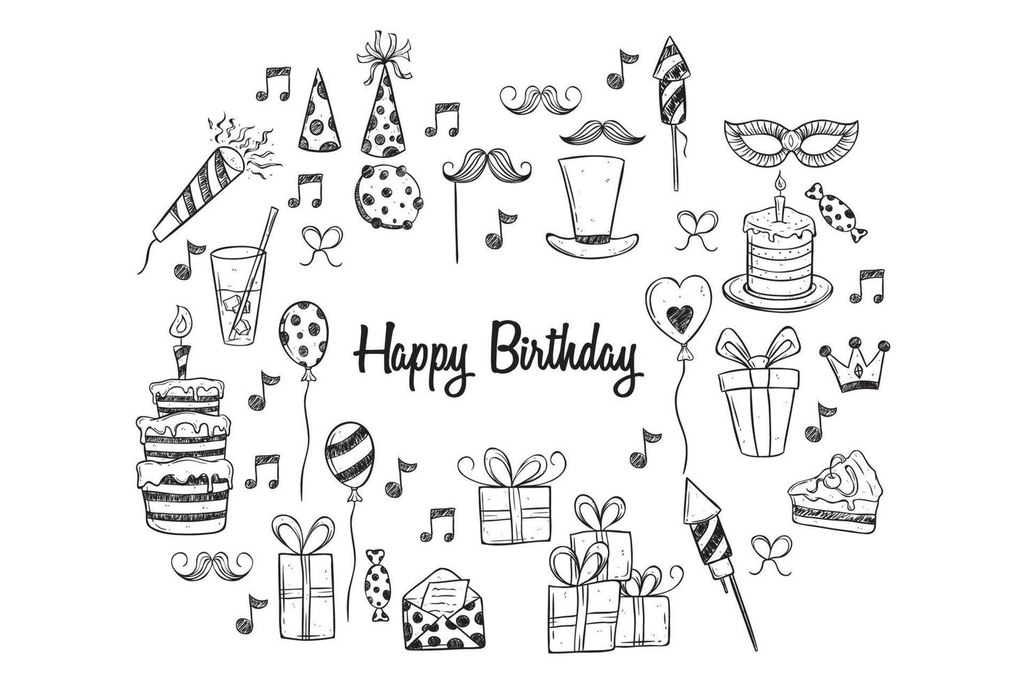 doodle birthday party elements collection on white background vector