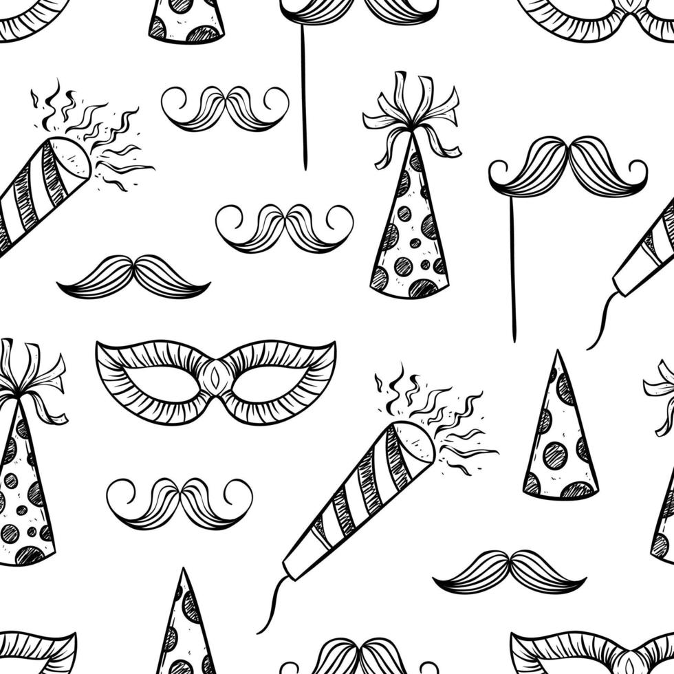 doodle birthday elements in seamless pattern vector
