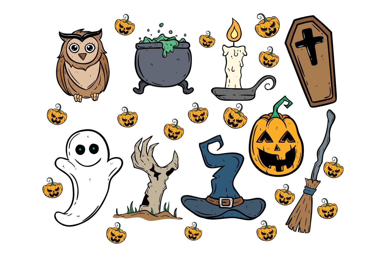 doodle halloween elements collection on white background vector