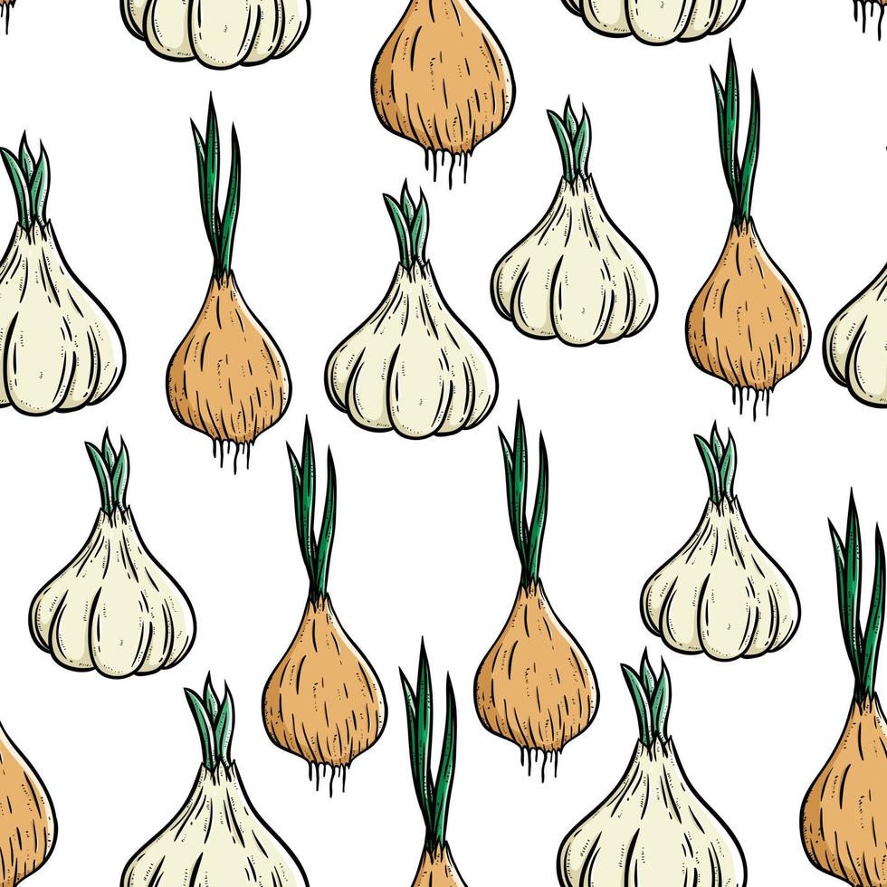 doodle garlic and union seamless pattern vector