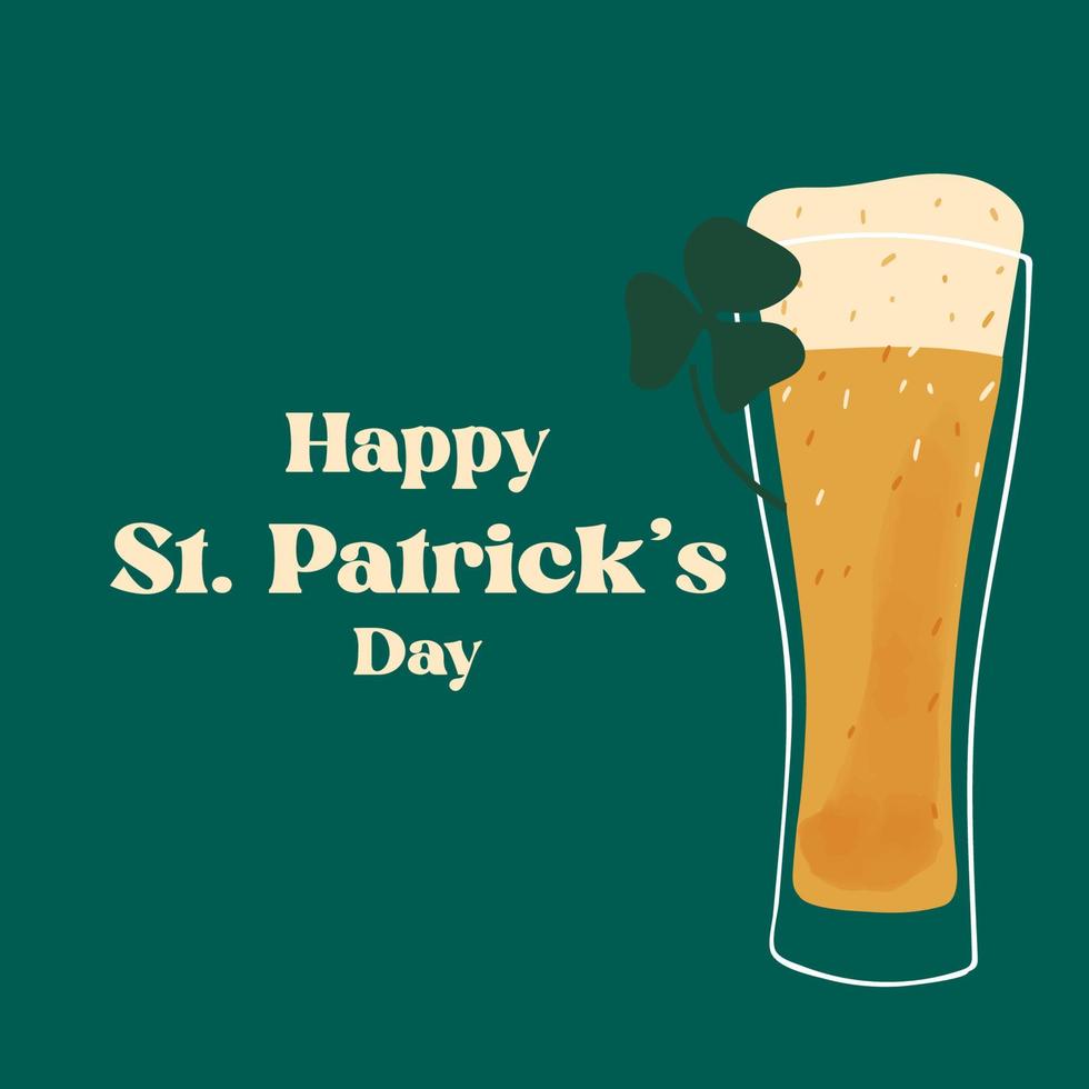 St. Patrick s Day greeting card with stylized beer mug on green background vector