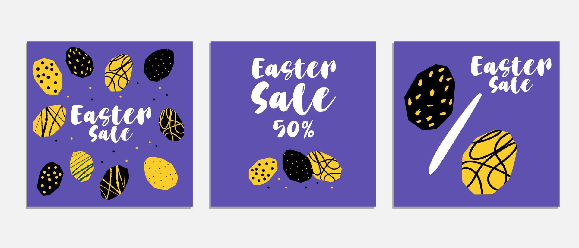 Easter Sale set banner template with stylized texture easter eggs illustration in cutting style yellow violet color vector