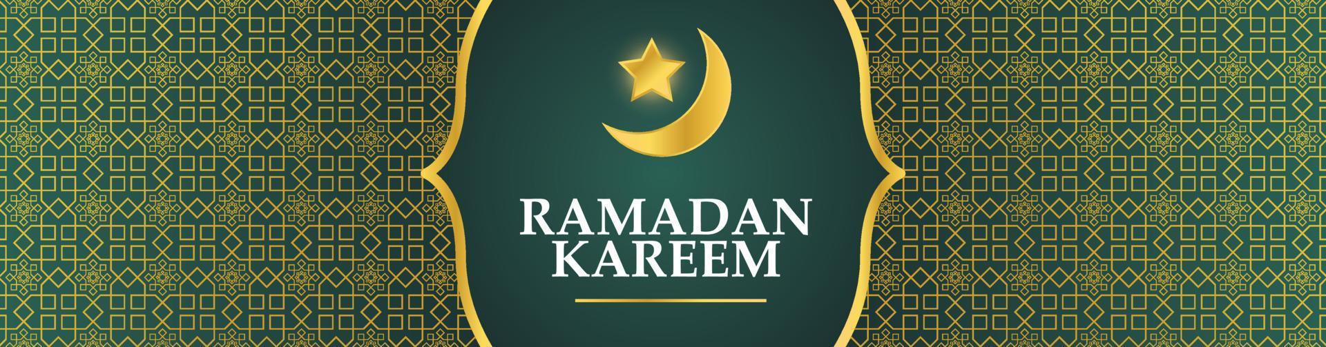 Ramadan Kareem Banner. Ramadan Islamic Holiday Graphic Template with Gold Ornament and Crescent vector