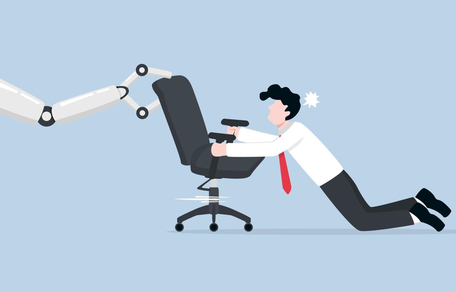 Opportunity to lose job for AI, reducing number of human workers in organization or company, impact of technology for employment concept, Businessman scrambling office chair with AI. vector