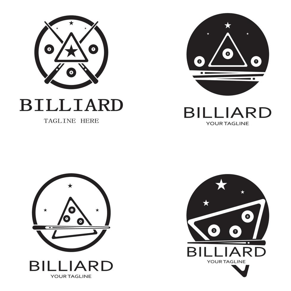 simple billiards logo template illustration with billiard balls and sticks,design for billiards booth,billiards business,bills competition,mobile billiards game,app,badge,billiards sport,vector vector
