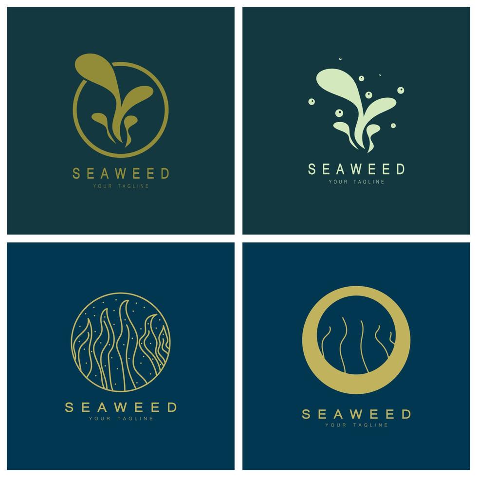 diseño de ilustración de icono de logotipo de vector de algas marinas. Incluye mariscos, productos naturales, floristería, ecología, bienestar, spa.