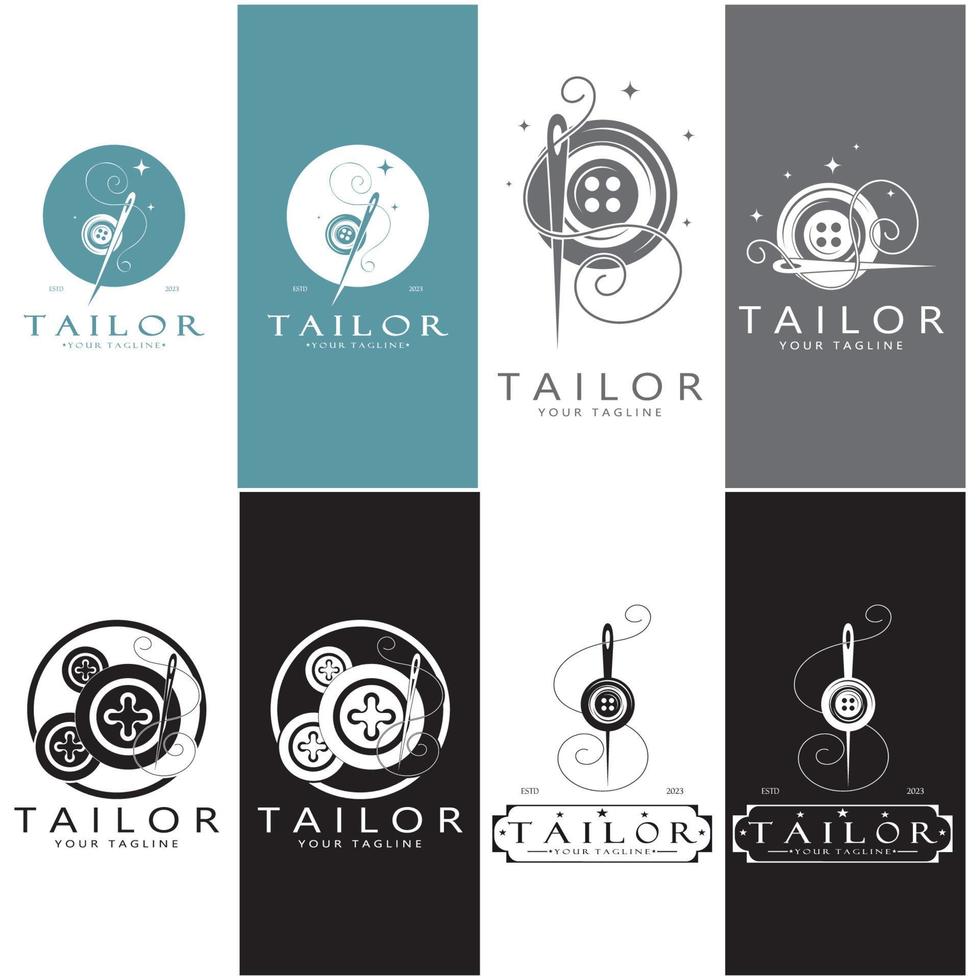 tailor logo icon illustration template combination of buttons for clothes, thread and sewing machine, for clothing product design, convection companies, fashion in vector form