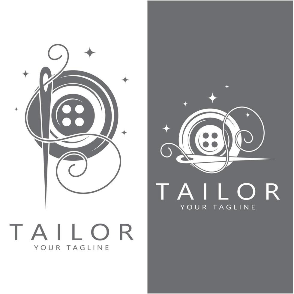 tailor logo icon illustration template combination of buttons for clothes, thread and sewing machine, for clothing product design, convection companies, fashion in vector form