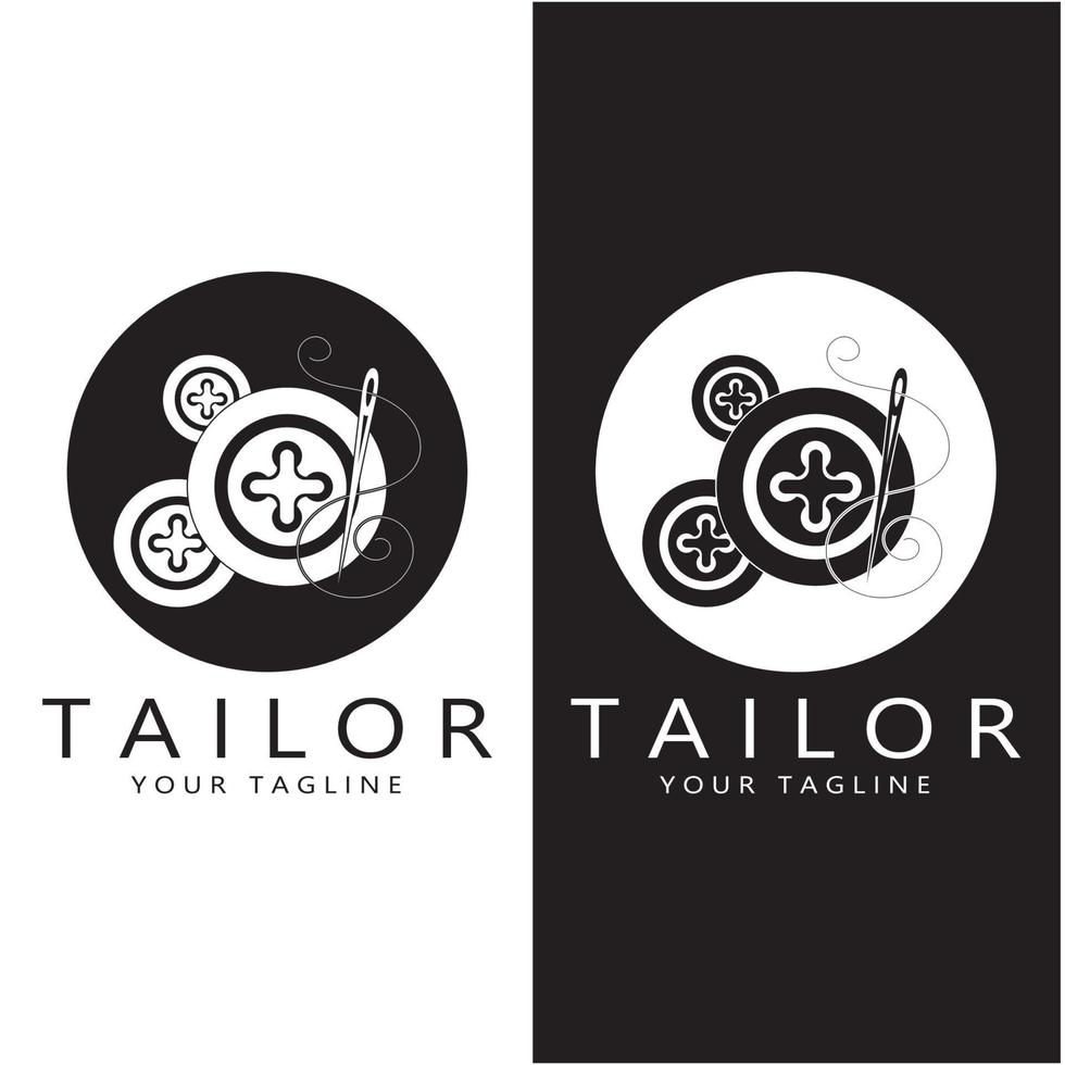 tailor logo icon illustration template combination of buttons for clothes, thread and sewing machine, for clothing product design, convection companies, fashion in vector form