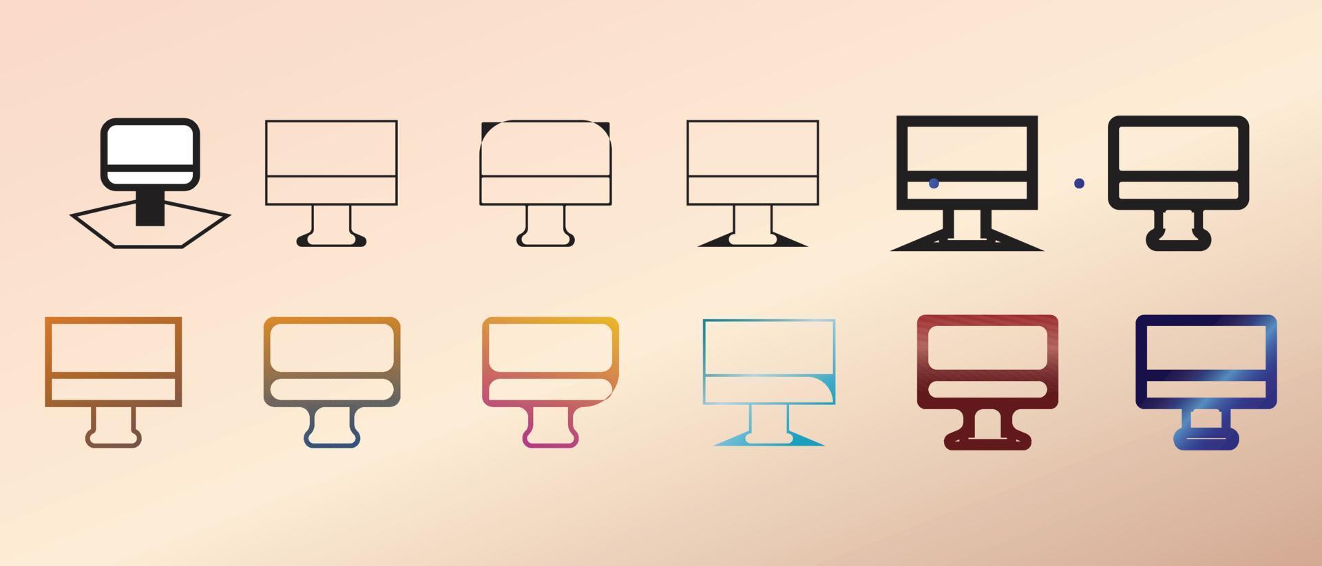 Set of Computer  icons with gradient and Black Vector Illustration