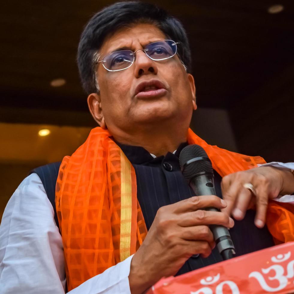 New Delhi, India - November 27 2022 - Piyush Goyal Cabinet Minister and core member of Bharatiya Janata Party BJP during a rally in support of BJP candidate ahead of MCD local body Elections 2022 photo