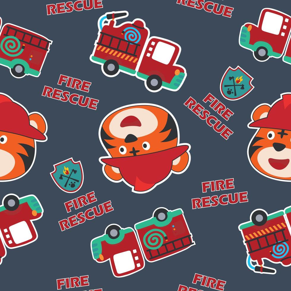 Vector seamless pattern with Fire rescue team with funny firefighter cartoon. Creative vector childish background for fabric, textile, nursery wallpaper, poster brochure Vector illustration background