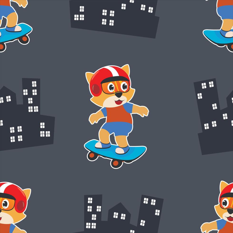 seamless pattern with bear on  skate board, For fabric textile, nursery, baby clothes, background, textile, wrapping paper and other decoration. vector