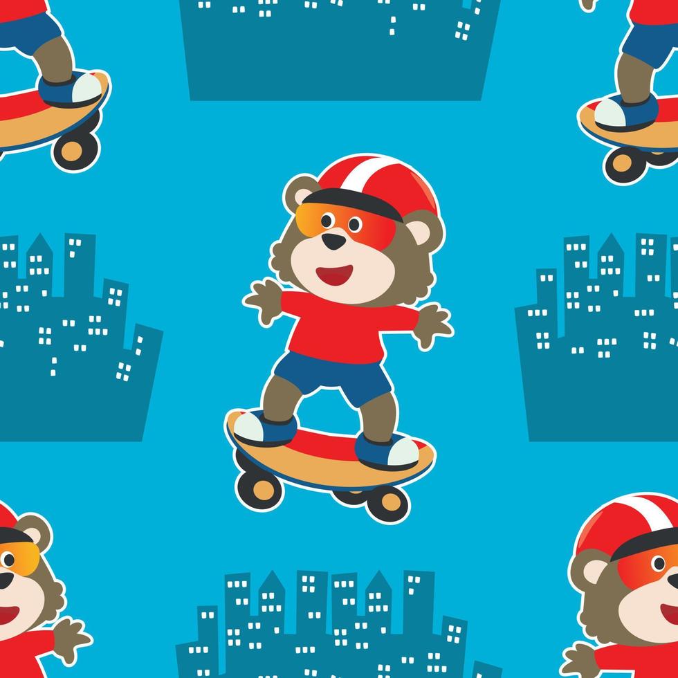 seamless pattern with bear on  skate board, For fabric textile, nursery, baby clothes, background, textile, wrapping paper and other decoration. vector