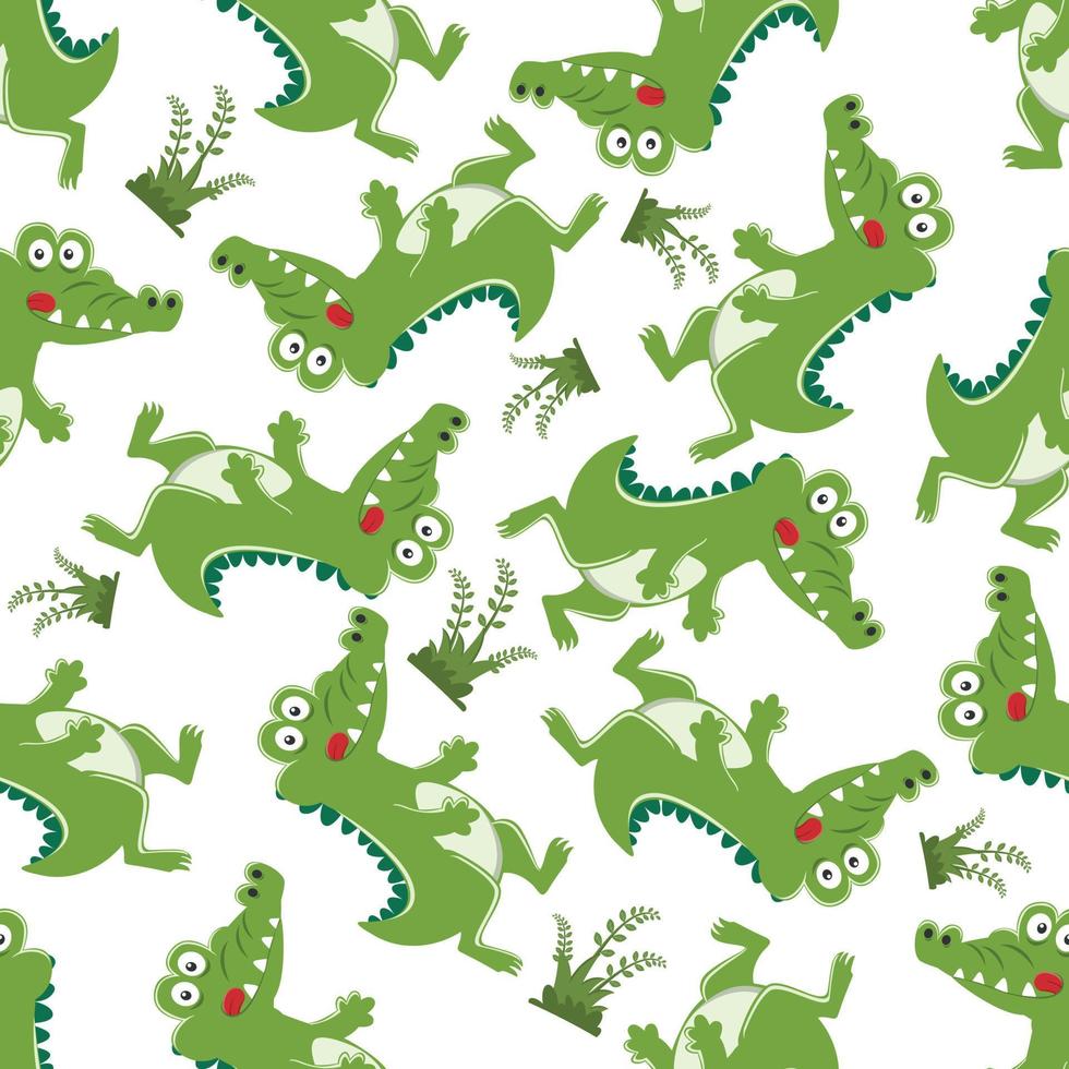 Seamless pattern of cute crocodile kid. Funny vector illustration. Creative vector childish background for fabric textile, nursery wallpaper, brochure. and other decoration.
