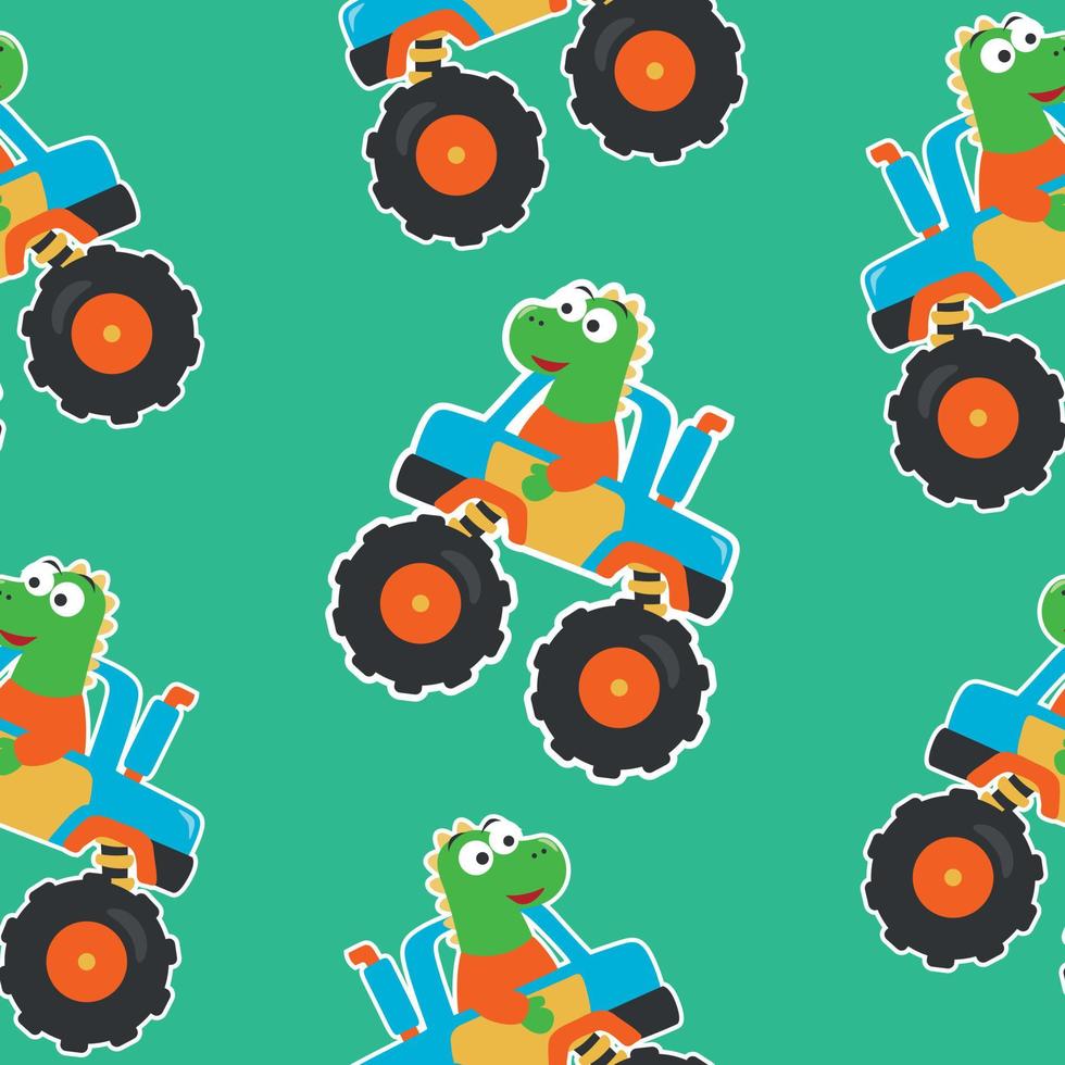 Seamless pattern vector of monster truck with cartoon style, Creative vector childish background for fabric textile, nursery background, baby clothes, poster, wrapping paper and other decoration.