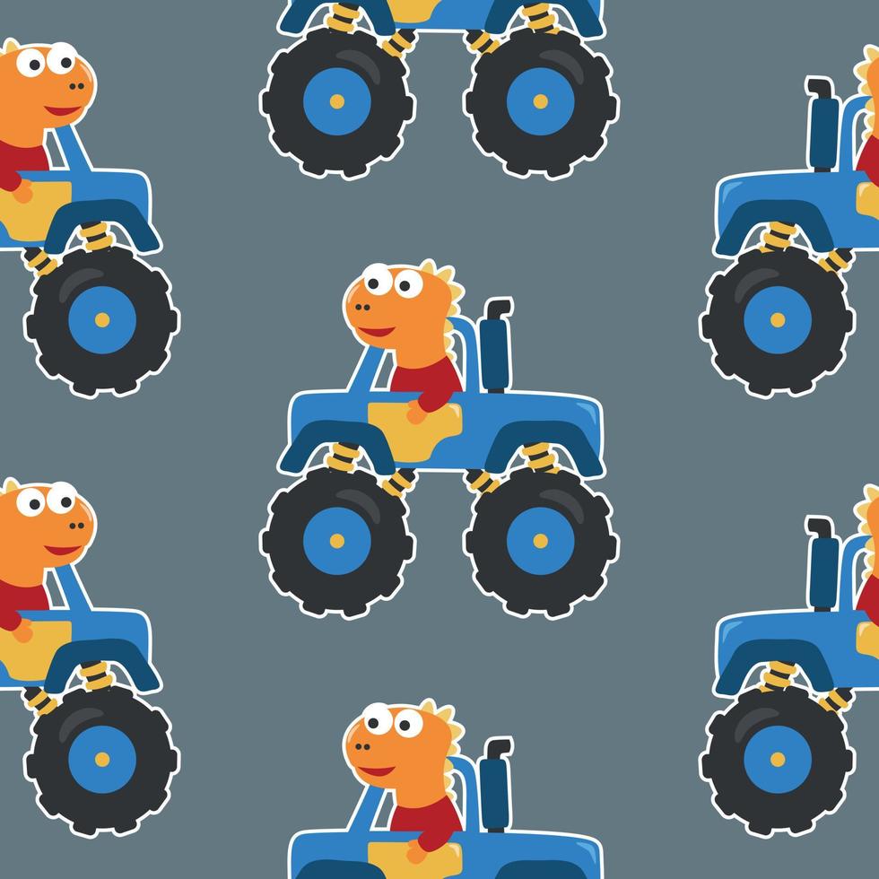 Seamless pattern vector of monster truck with cartoon style, Creative vector childish background for fabric textile, nursery background, baby clothes, poster, wrapping paper and other decoration.