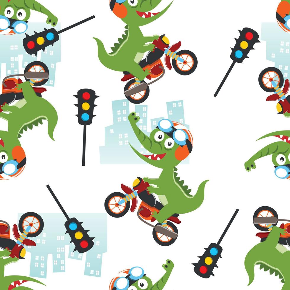 Seamless pattern texture with Cute little animal Riding motorcycle, vector