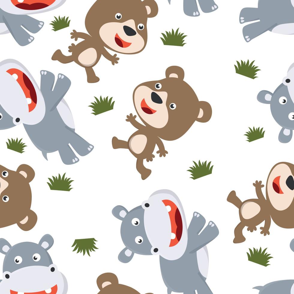 Seamless pattern of cute animal in the jungle. Creative vector childish background for fabric, textile, nursery wallpaper, poster, card, brochure. and other decoration.