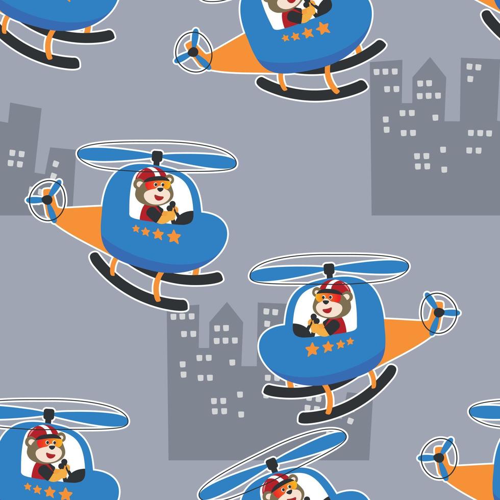 Seamless pattern vector of a cute bear on a helicopter. For fabric textile, nursery, baby clothes, background, textile, wrapping paper and other decoration.