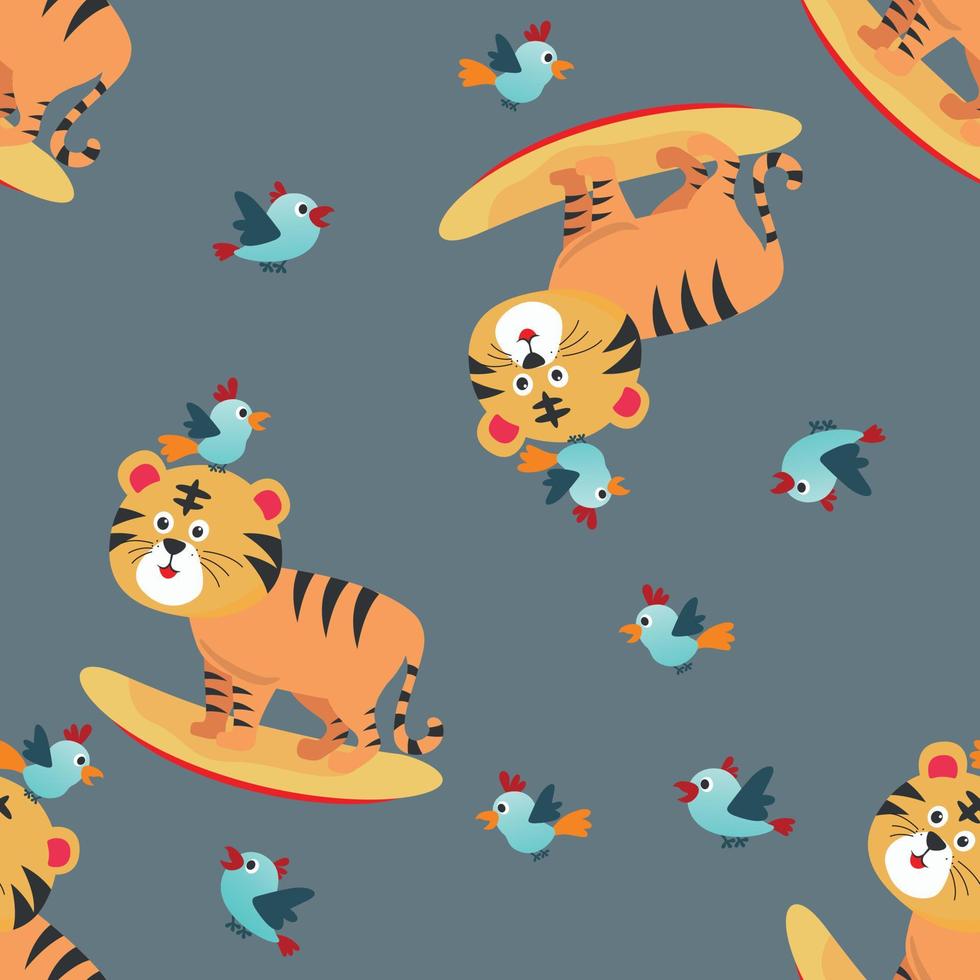 Surfing time with cute little animal at summer. Seamless pattern texture for fabric textile, nursery, baby clothes, background, textile, wrapping paper and other decoration. vector