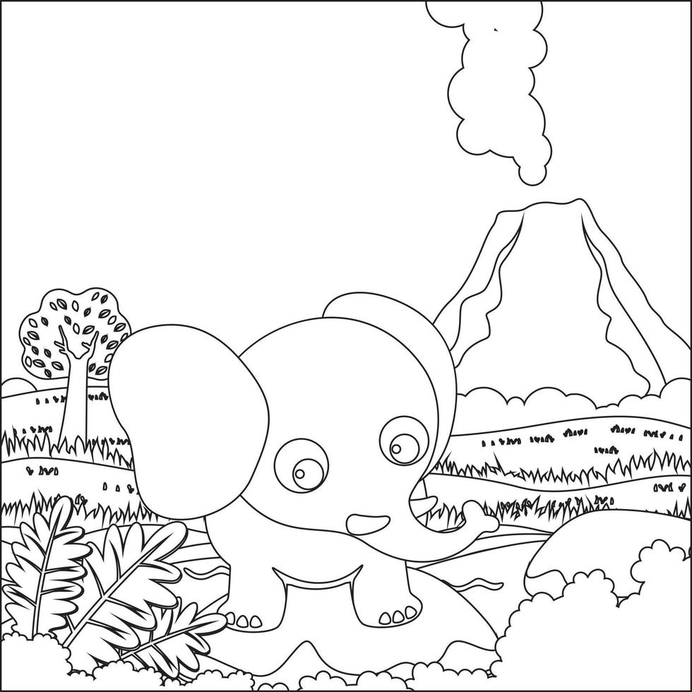 Vector cartoon illustration of cute little animal play over swamp, Childish design for kids activity colouring book or page.