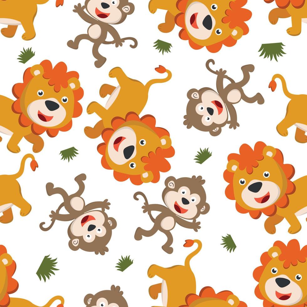 sin costura modelo de linda animal en el selva. creativo vector infantil antecedentes para tela, textil, guardería fondo de pantalla, póster, tarjeta, folleto. y otro decoración.