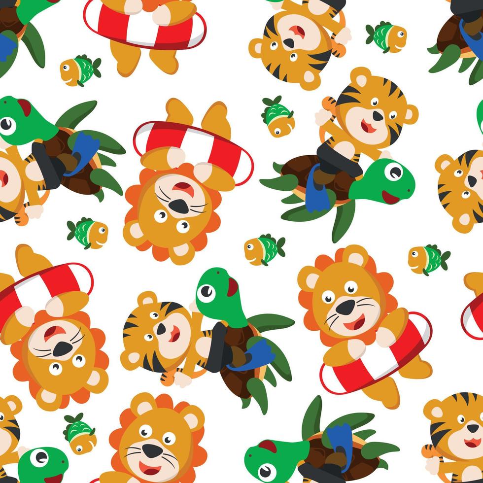Cute animal in swimming ring. Summer concept animal cartoon character design. Creative vector childish background for fabric textile, nursery, baby clothes, wrapping paper and other decoration.