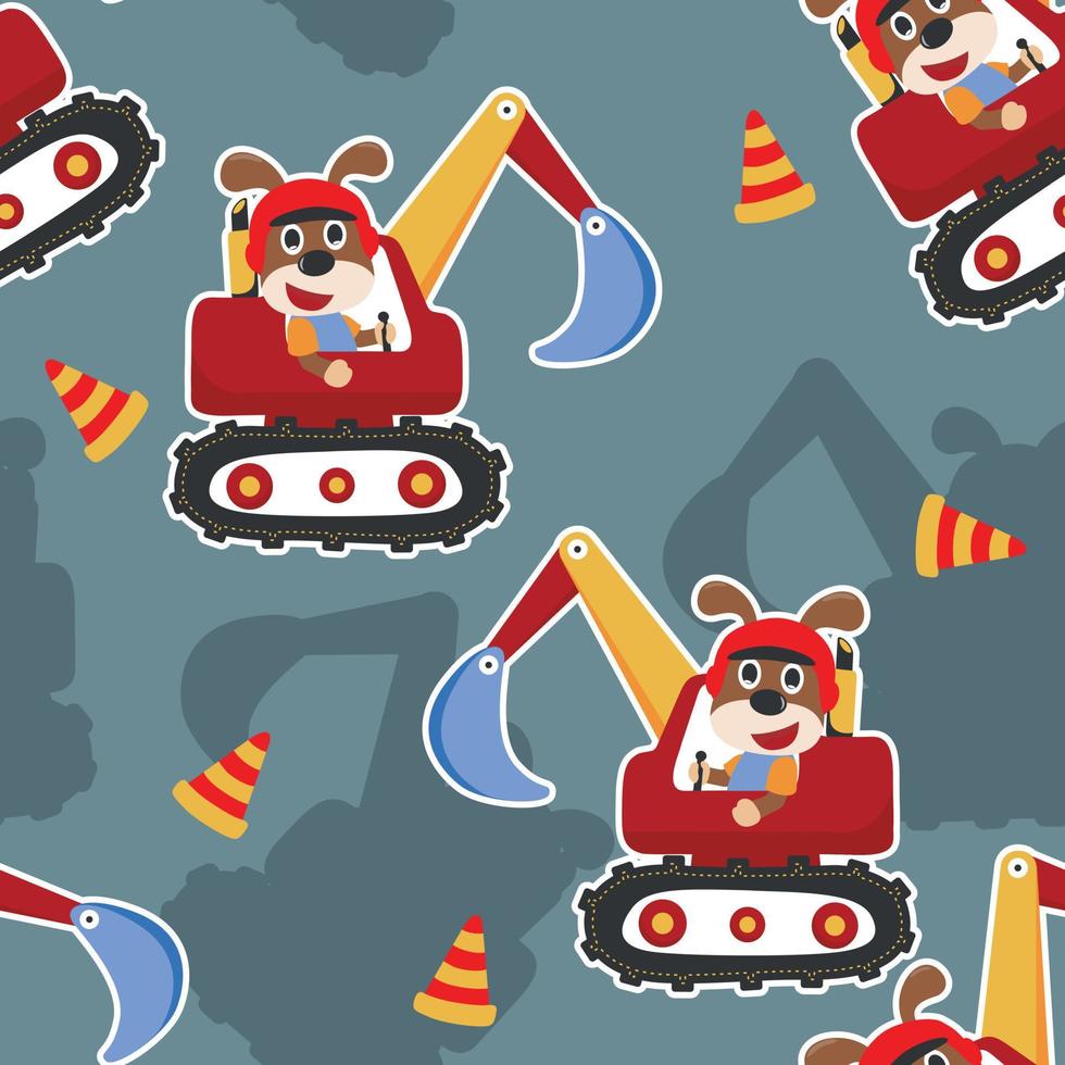 Seamless pattern texture of heavy tool with cute animal For fabric textile, nursery, baby clothes, background, textile, wrapping paper and other decoration. vector